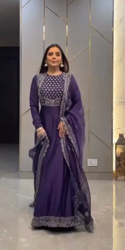 SRK 5057 Violate Color Georgette Sequence Embroidery Gown Casual, Wedding, Party, Festive, Events Etc. Expected Delivery 4-6 Working Days @1899/- | Bollywood Gowns, Creative Gowns, Designer Gowns, Embroidered Gowns, Gowns, Party Wear Gowns