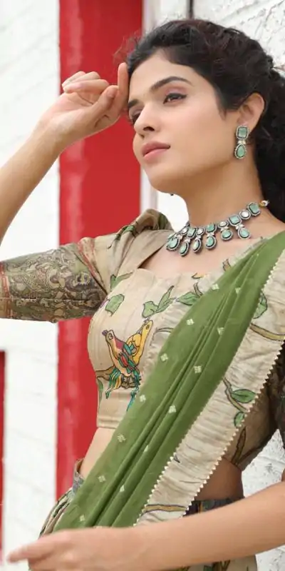 PC 337 Chiku Color Malhari Silk Kalamkari Printed Lehenga Choli Casual, Party Wear, Events, Festivals Wear Expected Delivery 4-6 Working Days @2099/- | Creative Lehenga, Bollywood Lehenga, Designer Lehenga, Embroidered Lehenga, Lehenga, Party Wear Lehenga