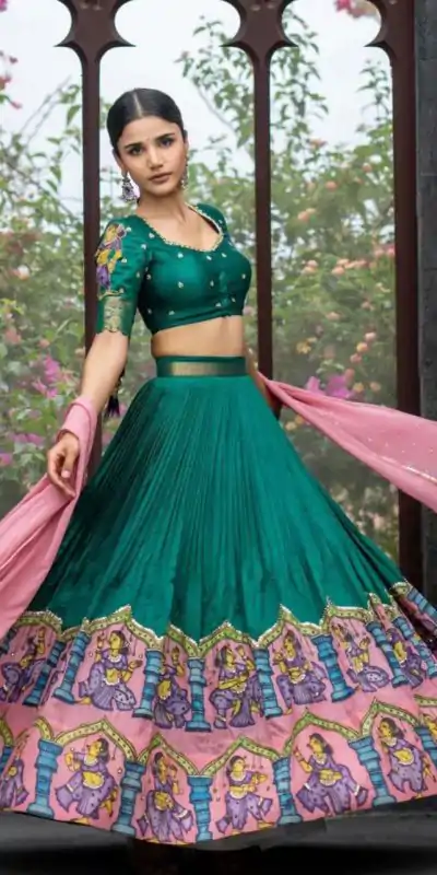 PC 418 Green Color Pure Chinon Kalamkari Printed Lehenga Choli Casual, Party Wear, Events, Festivals Wear Etc. Expected Delivery 4-6 Working Days @2129/- | Creative Lehenga, Bollywood Lehenga, Designer Lehenga, Embroidered Lehenga, Lehenga, Party Wear Lehenga