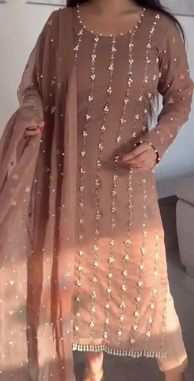 RTC 5731 Peach Color Georgette Thread Rivet Moti Salwar Suit Casual, Wedding, Party, Festive, Events. Expected Delivery 4-6 Working Days @2449/- | Bollywood Kurti, Creative Kurtis, Designer Kurti, Kurti, Party Wear Kurti, Selfie Kurti