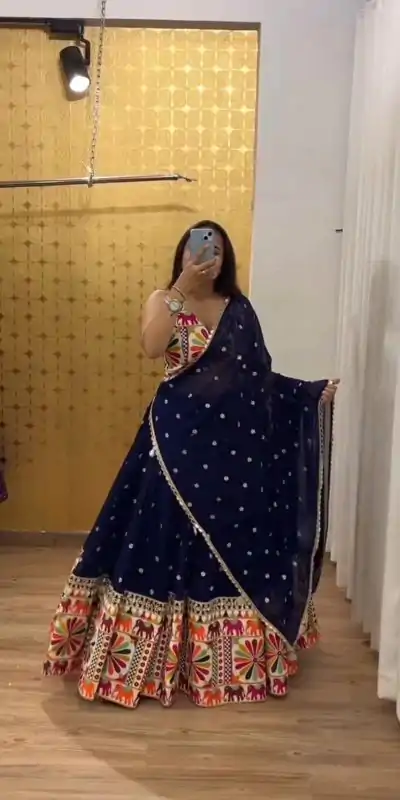 PC N08 Navy Blue Color Mono Slab Heavy Gamathi Work Lehenga Choli Casual, Party Wear, Events, Festivals Wear Expected Delivery 4-6 Working Days @2629/- | Creative Lehenga, Bollywood Lehenga, Designer Lehenga, Embroidered Lehenga, Lehenga, Party Wear Lehenga