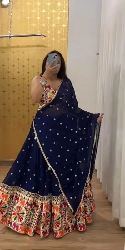 PC N08 Navy Blue Color Mono Slab Heavy Gamathi Work Lehenga Choli Casual, Party Wear, Events, Festivals Wear Expected Delivery 4-6 Working Days @2629/- | Creative Lehenga, Bollywood Lehenga, Designer Lehenga, Embroidered Lehenga, Lehenga, Party Wear Lehenga