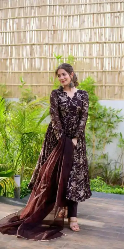 RTC 5529 Coffee Color Georgette Digital Printed Salwar Suit Wedding, Party, Festive, Events Etc. Expected Delivery 4-6 Working Days @1499/- | Casual Suits, Jump Suits, Creative suits, Designer Suits, Palazzo Suits, Party Wear Suits, Patiala Suits, Salwar suit, Straight Suits