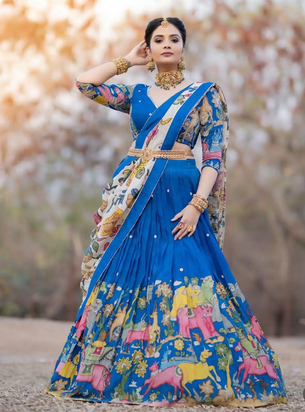 PC 357 Blue  Color Chant Crepe Kalamkari Printed Lehenga Choli Casual, Party Wear, Events, Festivals Wear Expected Delivery 4-6 Working Days @2099/- | Creative Lehenga, Bollywood Lehenga, Designer Lehenga, Embroidered Lehenga, Lehenga, Party Wear Lehenga
