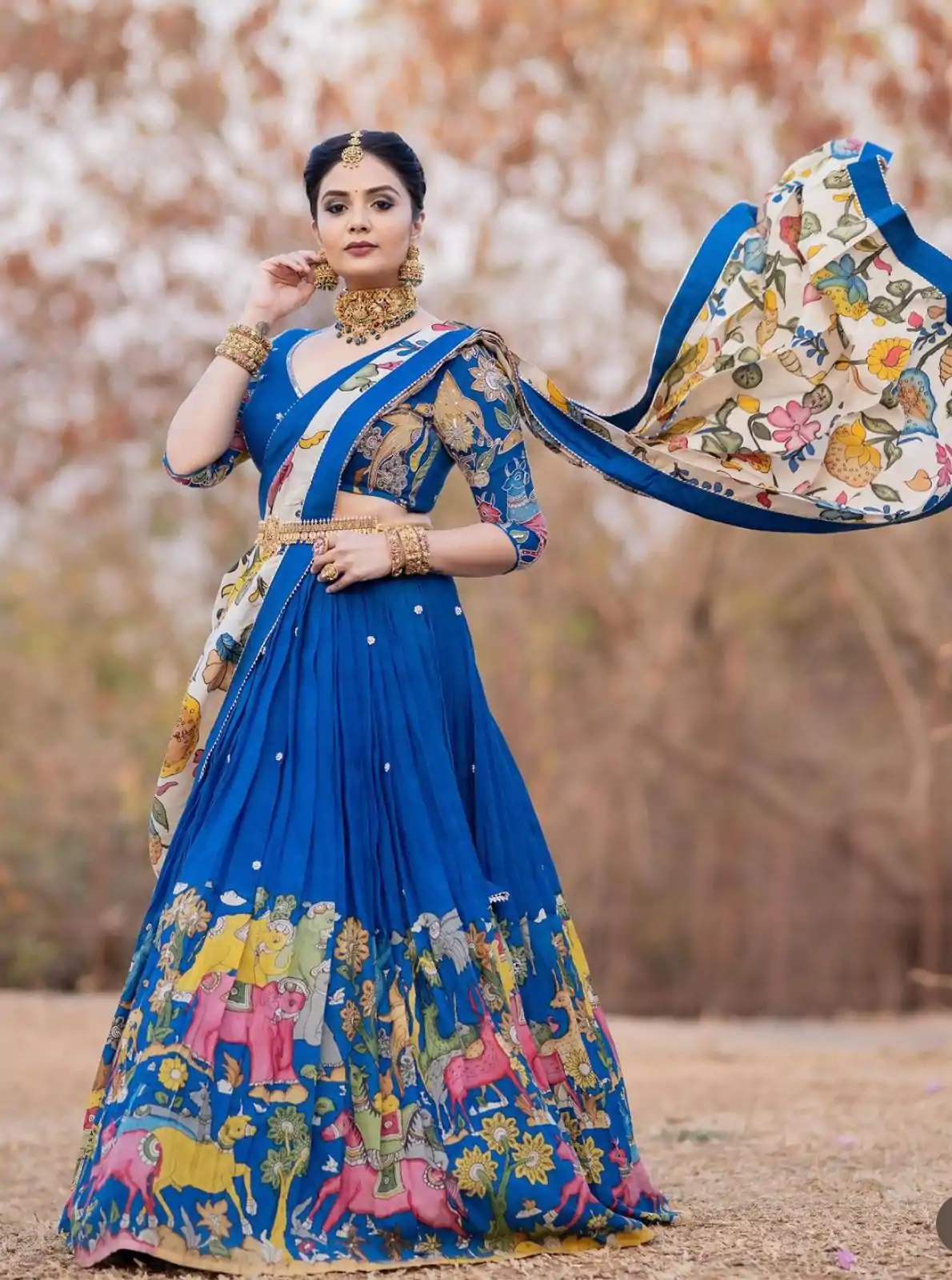 PC 357 Blue  Color Chant Crepe Kalamkari Printed Lehenga Choli Casual, Party Wear, Events, Festivals Wear Expected Delivery 4-6 Working Days @2099/- | Creative Lehenga, Bollywood Lehenga, Designer Lehenga, Embroidered Lehenga, Lehenga, Party Wear Lehenga