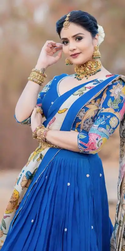 PC 357 Blue  Color Chant Crepe Kalamkari Printed Lehenga Choli Casual, Party Wear, Events, Festivals Wear Expected Delivery 4-6 Working Days @2099/- | Creative Lehenga, Bollywood Lehenga, Designer Lehenga, Embroidered Lehenga, Lehenga, Party Wear Lehenga