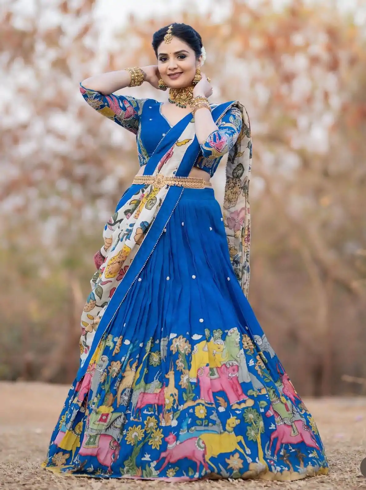 PC 357 Blue  Color Chant Crepe Kalamkari Printed Lehenga Choli Casual, Party Wear, Events, Festivals Wear Expected Delivery 4-6 Working Days @2099/- | Creative Lehenga, Bollywood Lehenga, Designer Lehenga, Embroidered Lehenga, Lehenga, Party Wear Lehenga