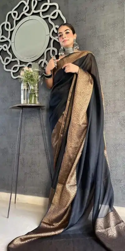 KP 3042 Black Color Soft Lichi Silk Jacquard On All Over Saree Casual, Party Wear, Wedding, Events Etc. Expected Delivery 4-6 Working Days @1349/- | Embroidered Sarees, Bollywood Sarees, Creative Sarees, Designer Sarees, Ethnic Saree, Modern Digital sarees, Party Wear Sarees, Sarees