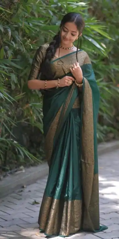 KP 3042 Dark Green Color Soft Lichi Silk Jacquard On All Over Saree Casual, Party Wear, Wedding, Events Etc. Expected Delivery 4-6 Working Days @1349/- | Embroidered Sarees, Bollywood Sarees, Creative Sarees, Designer Sarees, Ethnic Saree, Modern Digital sarees, Party Wear Sarees, Sarees