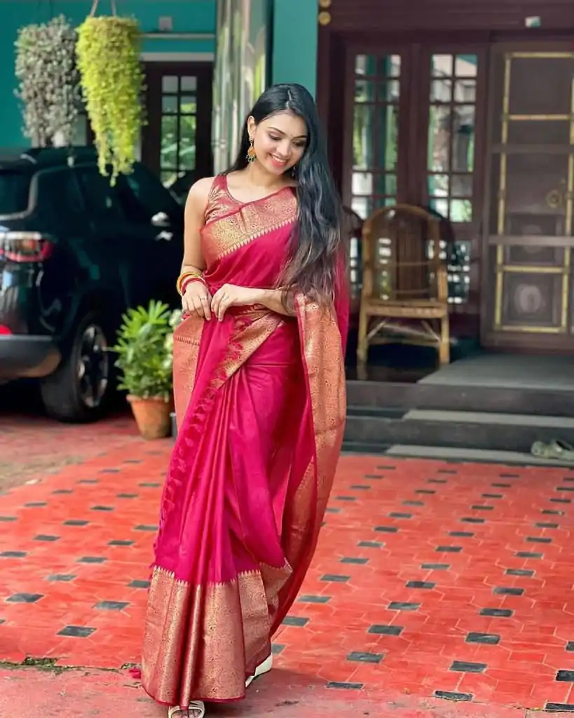 KP 3042 Pink Color Soft Lichi Silk Jacquard On All Over Saree Casual, Party Wear, Wedding, Events Etc. Expected Delivery 4-6 Working Days @1349/- | Embroidered Sarees, Bollywood Sarees, Creative Sarees, Designer Sarees, Ethnic Saree, Modern Digital sarees, Party Wear Sarees, Sarees