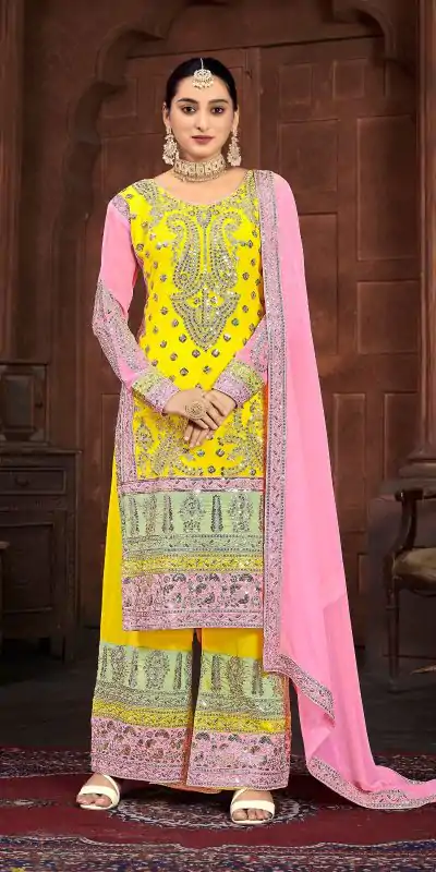 NSR 796 Yellow Color Heavy Georgette Embroidery Salwar Suit Casual, Party Festive, Events Etc. Expected Delivery 4-6 Working Days @2099/ | Casual Suits, Jump Suits, Creative suits, Designer Suits, Palazzo Suits, Party Wear Suits, Patiala Suits, Salwar suit, Straight Suits