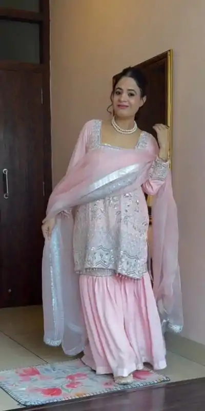 NF 1225 Light Pink Color Georgette Material Embroidery Salwar Suit Casual, Wedding, Party, Festive, Events . Expected Delivery  4-6 Working Days @2149 | Casual Suits, Creative suits, Designer Suits, Palazzo Suits, Party Wear Suits, Patiala Suits, Salwar suit, Straight Suits