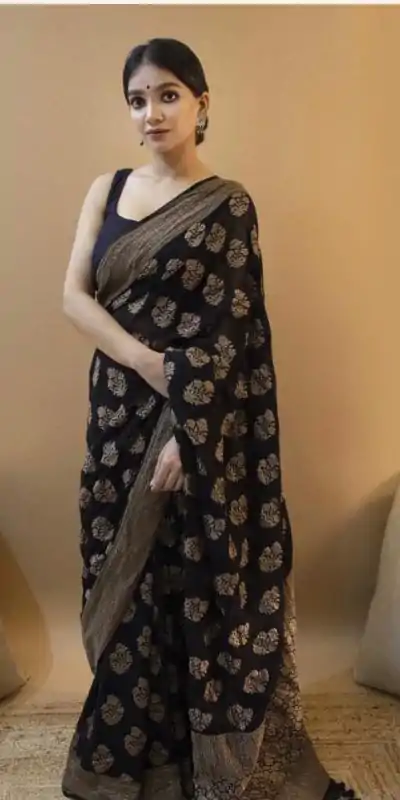 KP 1082 Black Color Soft Lichi Silk Jacquard On All Over Saree Casual, Party Wear, Wedding, Events Etc. Expected Delivery 4-6 Working Days @1399/- | Embroidered Sarees, Bollywood Sarees, Creative Sarees, Designer Sarees, Ethnic Saree, Modern Digital sarees, Party Wear Sarees, Sarees