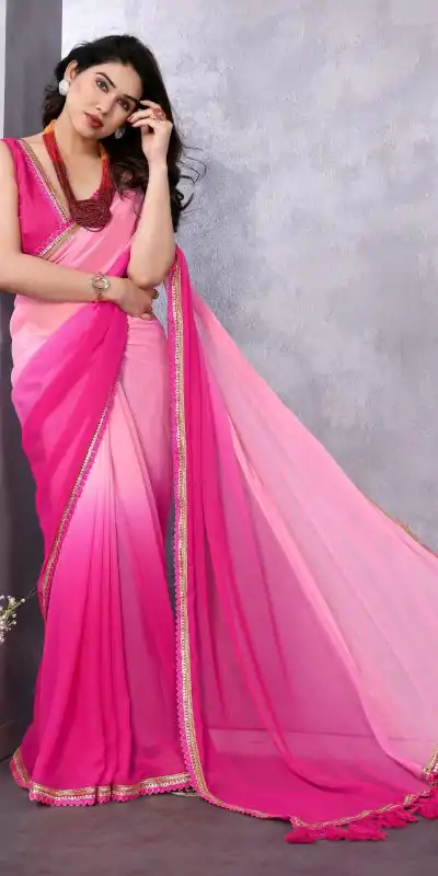 Jr Pop Rose Pink : Faux Peding Georgette Party, Wedding, Festive, Events Etc. 4-6 Working Days @1549/- Only | Embroidered Sarees, Bollywood Sarees, Creative Sarees, Designer Sarees, Ethnic Saree, Modern Digital sarees, Party Wear Sarees, Sarees