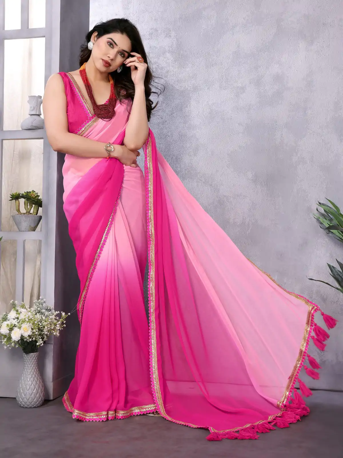 Jr Pop Rose Pink : Faux Peding Georgette Party, Wedding, Festive, Events Etc. 4-6 Working Days @1549/- Only | Embroidered Sarees, Bollywood Sarees, Creative Sarees, Designer Sarees, Ethnic Saree, Modern Digital sarees, Party Wear Sarees, Sarees