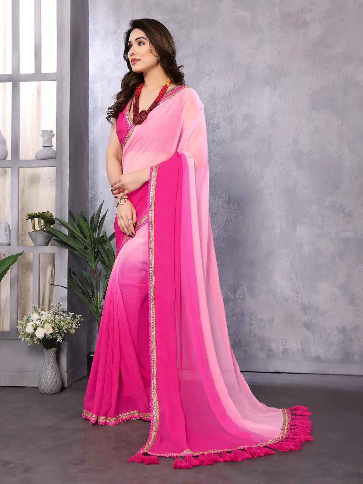 Jr Pop Rose Pink : Faux Peding Georgette Party, Wedding, Festive, Events Etc. 4-6 Working Days @1549/- Only | Embroidered Sarees, Bollywood Sarees, Creative Sarees, Designer Sarees, Ethnic Saree, Modern Digital sarees, Party Wear Sarees, Sarees