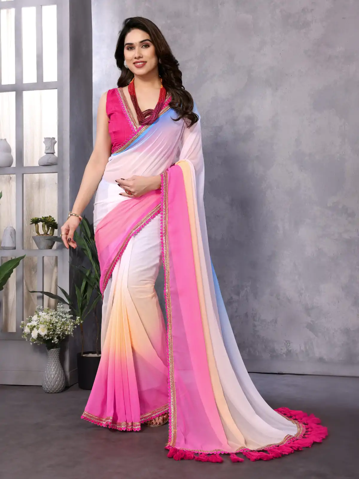 Jr Pop Sky Pink : Faux Peding Georgette Party, Wedding, Festive, Events Etc. 4-6 Working Days @1549/- Only | Embroidered Sarees, Bollywood Sarees, Creative Sarees, Designer Sarees, Ethnic Saree, Modern Digital sarees, Party Wear Sarees, Sarees