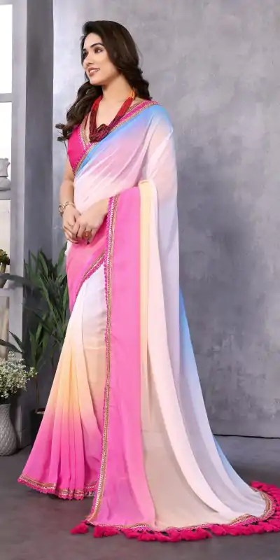 Jr Pop Sky Pink : Faux Peding Georgette Party, Wedding, Festive, Events Etc. 4-6 Working Days @1549/- Only | Embroidered Sarees, Bollywood Sarees, Creative Sarees, Designer Sarees, Ethnic Saree, Modern Digital sarees, Party Wear Sarees, Sarees