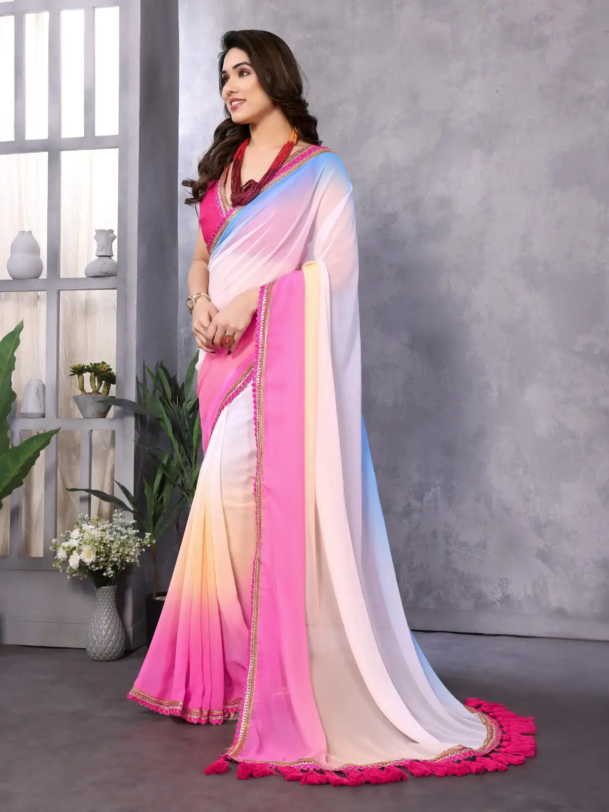 Jr Pop Sky Pink : Faux Peding Georgette Party, Wedding, Festive, Events Etc. 4-6 Working Days @1549/- Only | Embroidered Sarees, Bollywood Sarees, Creative Sarees, Designer Sarees, Ethnic Saree, Modern Digital sarees, Party Wear Sarees, Sarees