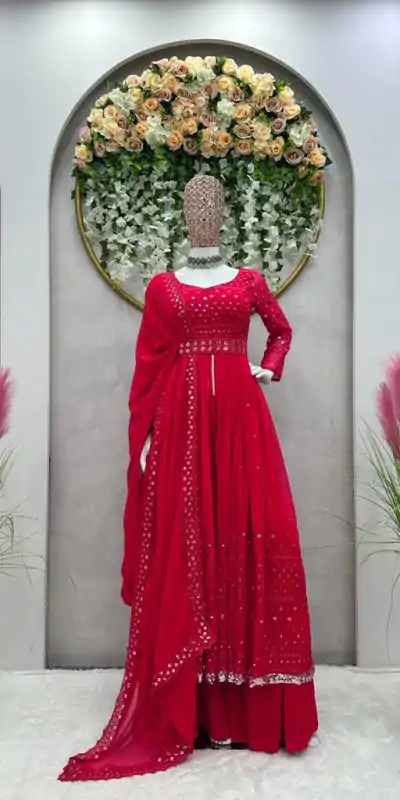 RTC 5566 Red Color Georgette Thread Sequence Salwar Suit Wedding, Party, Festive, Events Etc. Expected Delivery 4-6 Working Days @2349/- | Casual Suits, Creative suits, Designer Suits, Palazzo Suits, Party Wear Suits, Patiala Suits, Salwar suit, Straight Suits