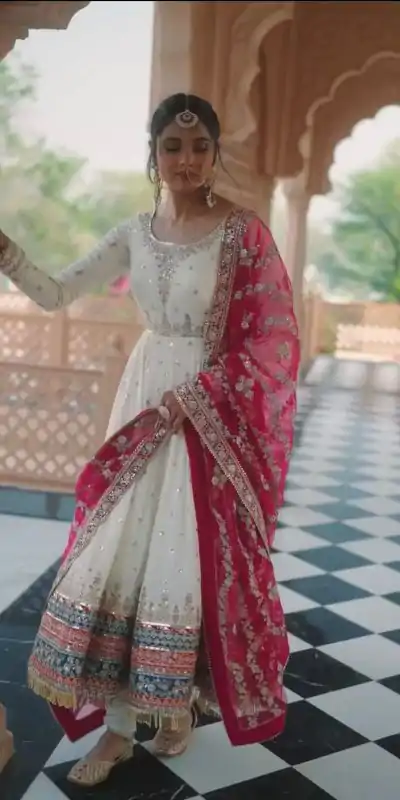 AD 176 White Embroidery With Sequence Work Fancy Latkan Border Gown Wedding Party, Festive, Events Etc. Expected Delivery 4-6 Working Days @3049/- Only | Bollywood Gowns, Creative Gowns, Designer Gowns, Embroidered Gowns, Gowns, Party Wear Gowns
