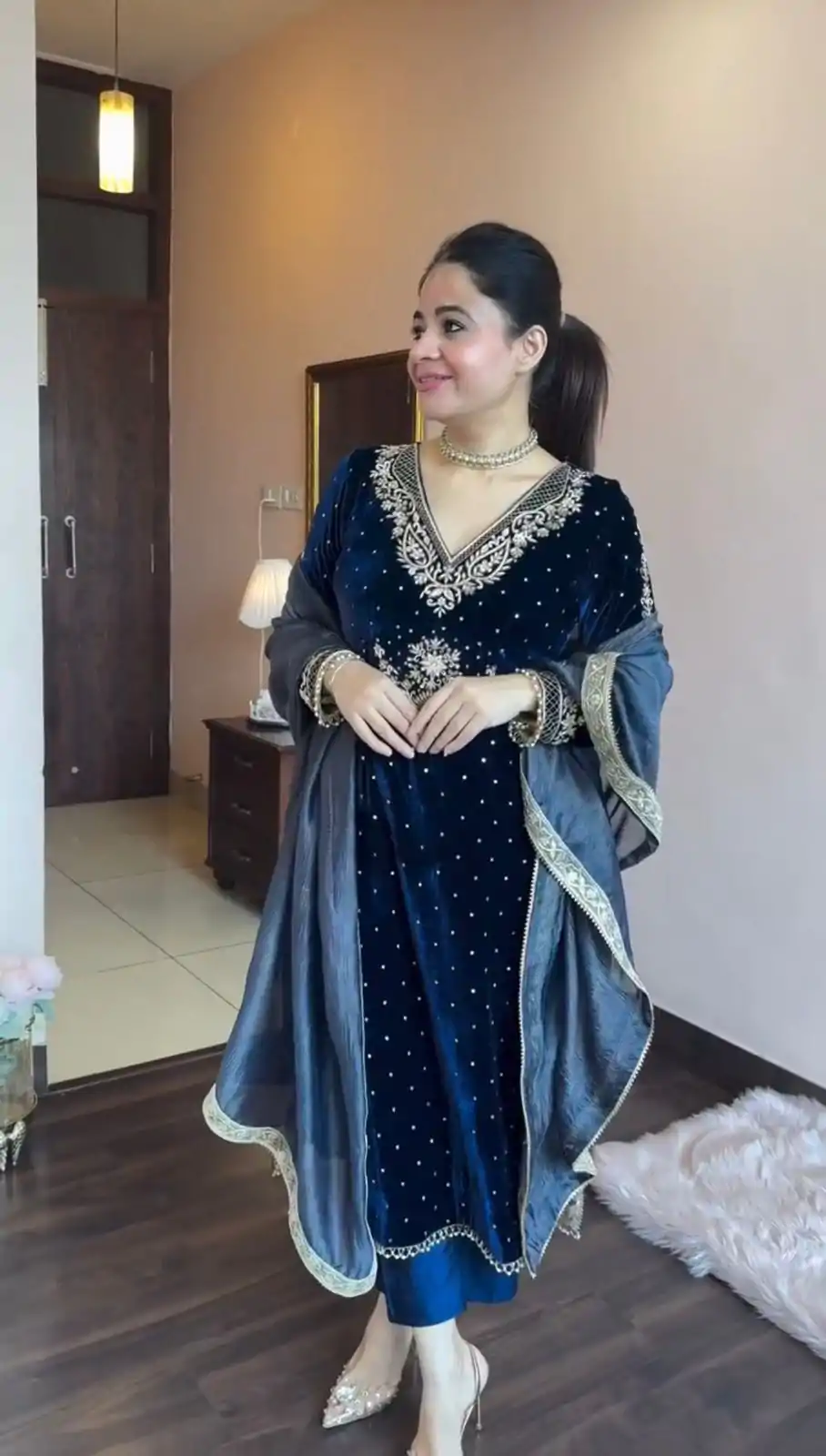 RTC 5771 Navy Blue Viscos Velvet Thread Work Salwar Suit Wedding, Party, Festive, Events Etc 4-6 Working Days @ Rs 2099/- | Casual Suits, Jump Suits, Creative suits, Designer Suits, Palazzo Suits, Party Wear Suits, Patiala Suits, Salwar suit, Straight Suits