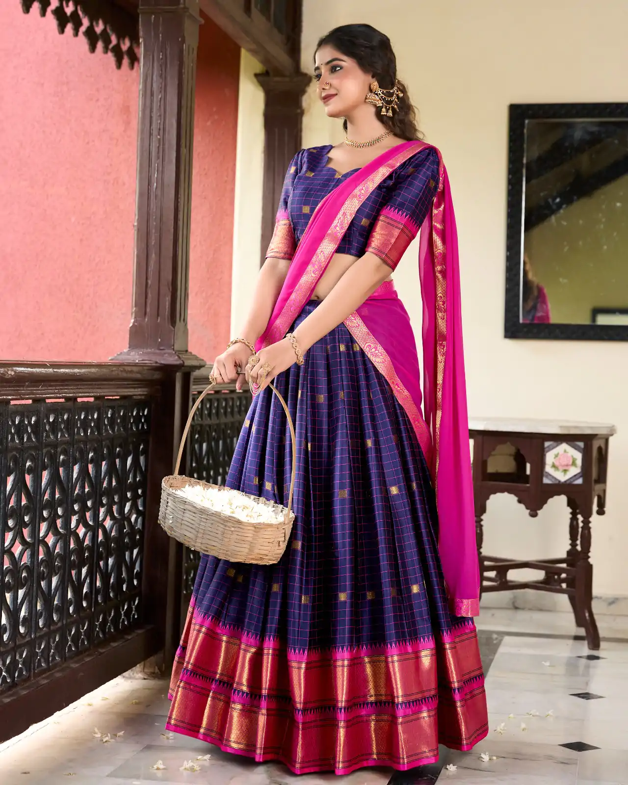 LNB 2050 Navy Blue Color Graceful Cotton Silk Weaving Paithani Concept Lehenga Choli Wedding, Festive, Events Expected Delivery 4-6 Working Days@2049/- | Creative Lehenga, Bollywood Lehenga, Designer Lehenga, Embroidered Lehenga, Lehenga, Party Wear Lehenga