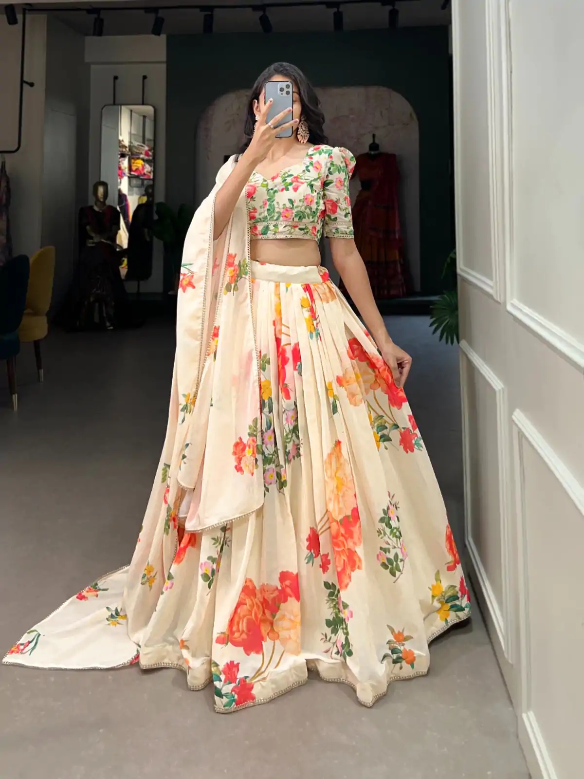 LNB 1021 Cream Color Grand Georgette Floral Printed Lehenga Choli Casual, Wedding, Festive, Events Expected Delivery 4-6 Working Days @2099/- | Creative Lehenga, Bollywood Lehenga, Designer Lehenga, Embroidered Lehenga, Lehenga, Party Wear Lehenga