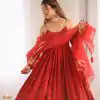 Perfect Red Color Rayon Silk Chikan kari Sequence Salwar Suit