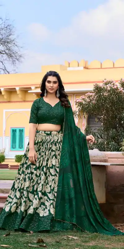 LNB 1213 Green Color Pretty Tussar Silk Floral And Foil Printed Lehenga Choli Wedding, Festive, Events Expected Delivery 4-6 Working Days@2449/- Only | Creative Lehenga, Bollywood Lehenga, Designer Lehenga, Embroidered Lehenga, Lehenga, Party Wear Lehenga