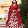 Pretty Red Color Tussar Silk Floral & Foil Printed Lehenga Choli