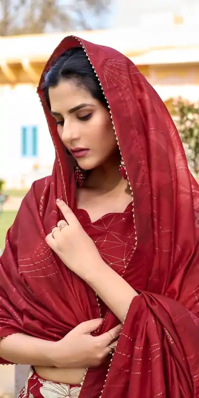 LNB 1213 Red Color Pretty Tussar Silk Floral And Foil Printed Lehenga Choli Wedding, Festive, Events Expected Delivery 4-6 Working Days@2449/- Only | Creative Lehenga, Bollywood Lehenga, Designer Lehenga, Embroidered Lehenga, Lehenga, Party Wear Lehenga