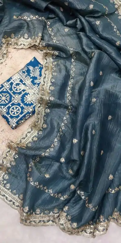 SSS 403 Blue Color Georgette Work Embroidery Work Saree Casual, Party Wear, Wedding, Events Etc.4-6 Working Days@ 2499/- only | Embroidered Sarees, Bollywood Sarees, Creative Sarees, Designer Sarees, Ethnic Saree, Modern Digital sarees, Party Wear Sarees, Sarees