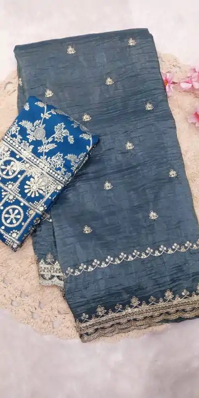 SSS 403 Blue Color Georgette Work Embroidery Work Saree Casual, Party Wear, Wedding, Events Etc.4-6 Working Days@ 2499/- only | Embroidered Sarees, Bollywood Sarees, Creative Sarees, Designer Sarees, Ethnic Saree, Modern Digital sarees, Party Wear Sarees, Sarees