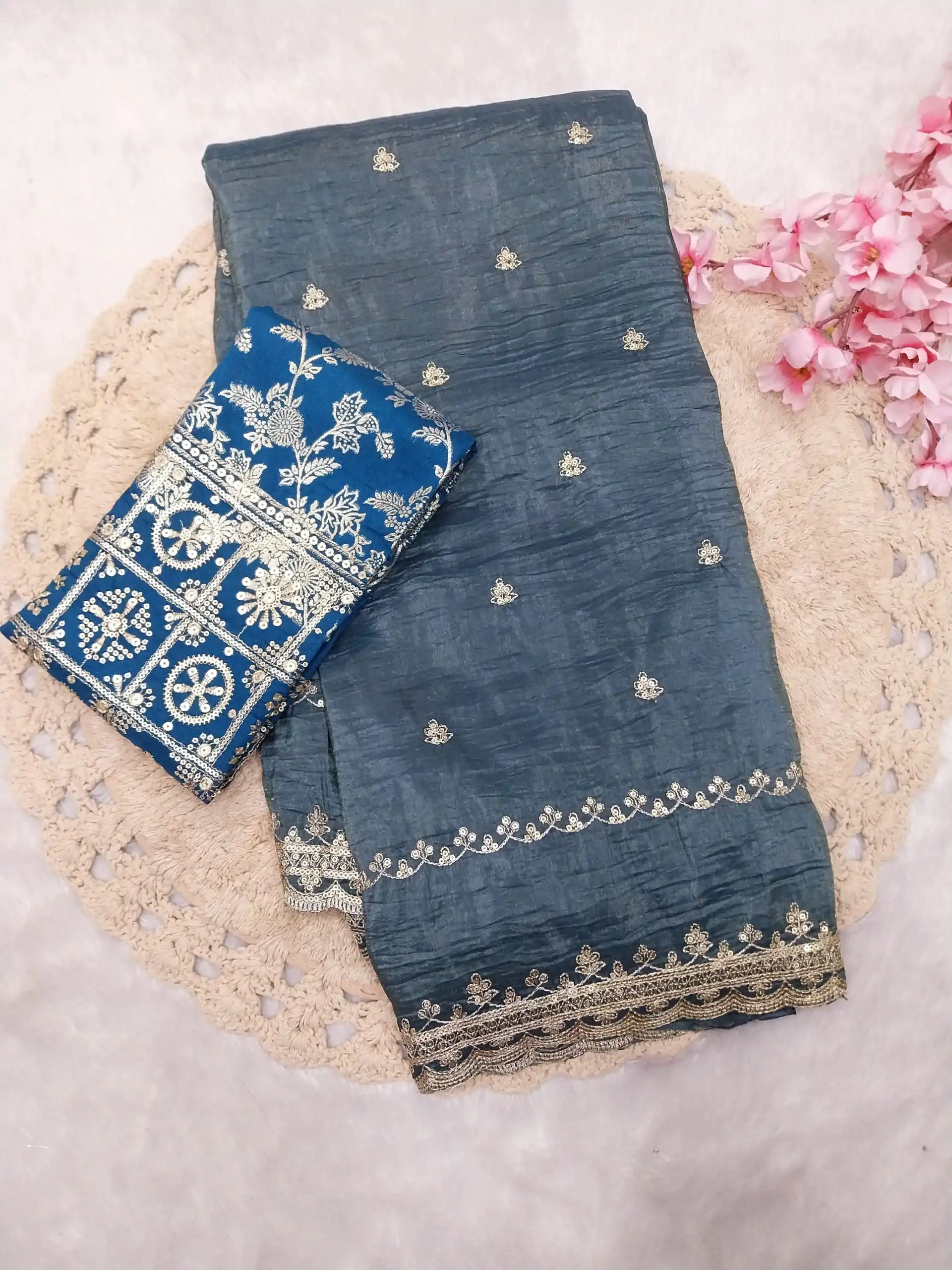 SSS 403 Blue Color Georgette Work Embroidery Work Saree Casual, Party Wear, Wedding, Events Etc.4-6 Working Days@ 2499/- only | Embroidered Sarees, Bollywood Sarees, Creative Sarees, Designer Sarees, Ethnic Saree, Modern Digital sarees, Party Wear Sarees, Sarees