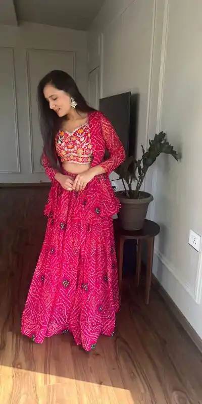  Ram 053 Pink Pure Bandhrej Heavy Embroidery Sequence Lehenga Choli Wedding, Party, Festive, Events Etc.4-6 Working Days@ 2499/-only | Creative Lehenga, Bollywood Lehenga, Designer Lehenga, Embroidered Lehenga, Lehenga, Party Wear Lehenga