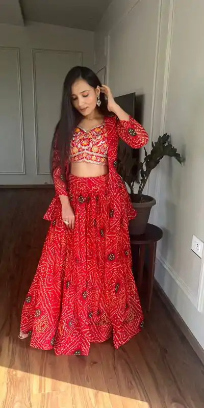  Ram 053 Red Pure Bandhrej Heavy Embroidery Sequence Lehenga Choli Wedding, Party, Festive, Events Etc.4-6 Working Days@ 2499/-only | Creative Lehenga, Bollywood Lehenga, Designer Lehenga, Embroidered Lehenga, Lehenga, Party Wear Lehenga