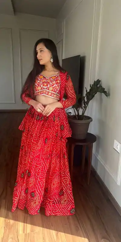  Ram 053 Red Pure Bandhrej Heavy Embroidery Sequence Lehenga Choli Wedding, Party, Festive, Events Etc.4-6 Working Days@ 2499/-only | Creative Lehenga, Bollywood Lehenga, Designer Lehenga, Embroidered Lehenga, Lehenga, Party Wear Lehenga