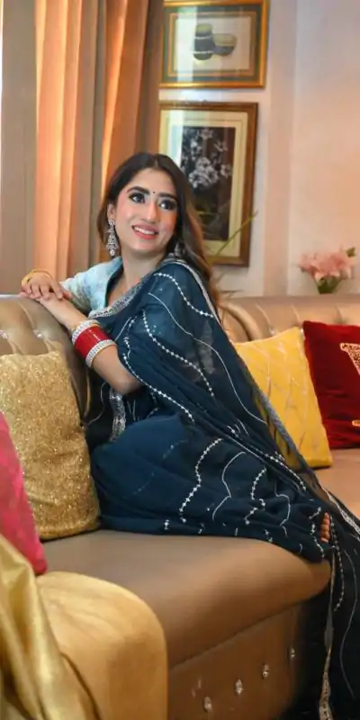 SSS Navy Blue Georgette Work Georgette With Embroidery Work Saree Casual, Party Wear, Wedding, Events Etc.4-6 Working Days@ 2199/- only | Embroidered Sarees, Bollywood Sarees, Creative Sarees, Designer Sarees, Ethnic Saree, Modern Digital sarees, Party Wear Sarees, Sarees