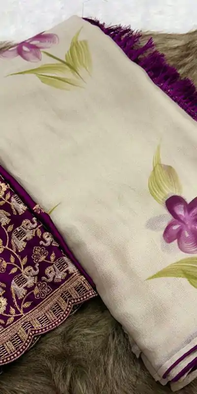 SSS 590 Cream Color Georgette Embroidery Sequence work Sequence lace Casual, Wedding, Festive, Events . Expected Delivery  4-6 Working Days @1699/- only | Embroidered Sarees, Bollywood Sarees, Creative Sarees, Designer Sarees, Ethnic Saree, Modern Digital sarees, Party Wear Sarees, Sarees