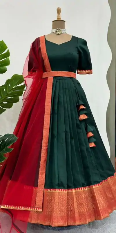 RTC 5773 Green Color Jequed Silk Four side lace broder Plain Gown Wedding, Party, Festive, Events Etc.4-6 Working Days @2099/- only | Bollywood Gowns, Creative Gowns, Designer Gowns, Embroidered Gowns, Gowns, Party Wear Gowns