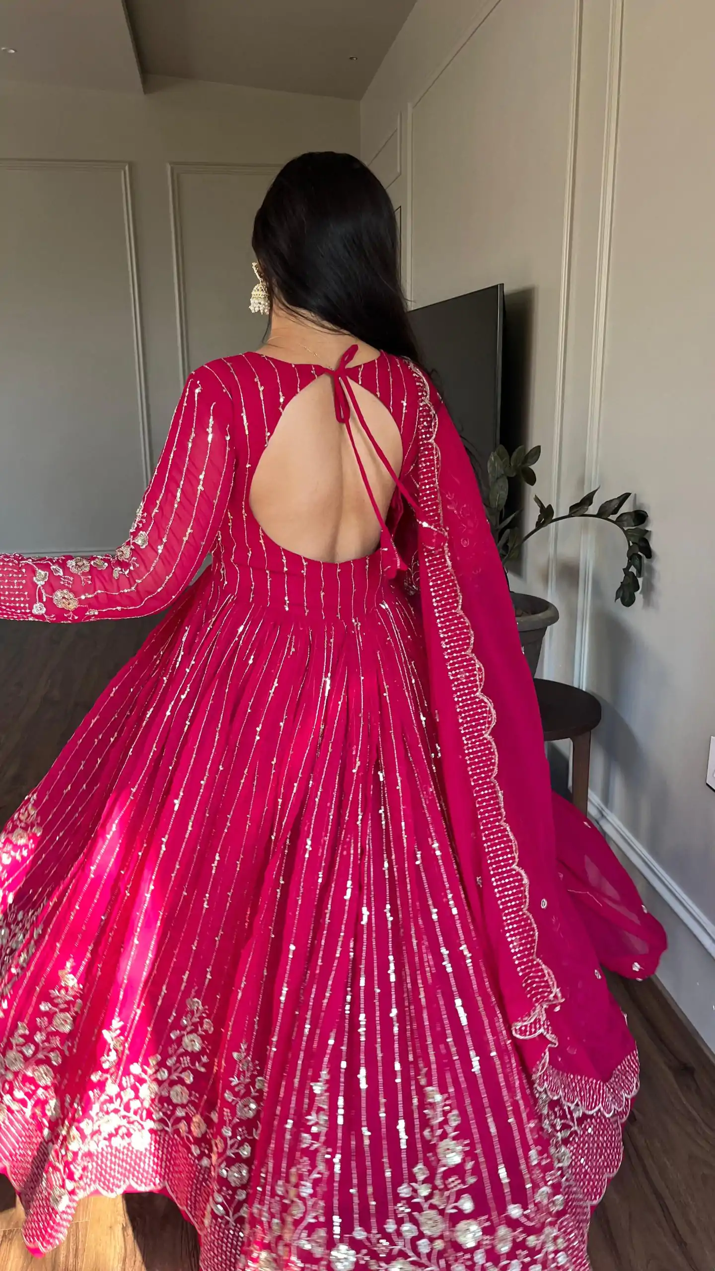 Ram 065 Pink Fox Georgette sequence Embroidery Work With Gown Wedding, Party, Festive, Events Etc.4-6 Working Days@ 2149/-only | Bollywood Gowns, Creative Gowns, Designer Gowns, Embroidered Gowns, Gowns, Party Wear Gowns