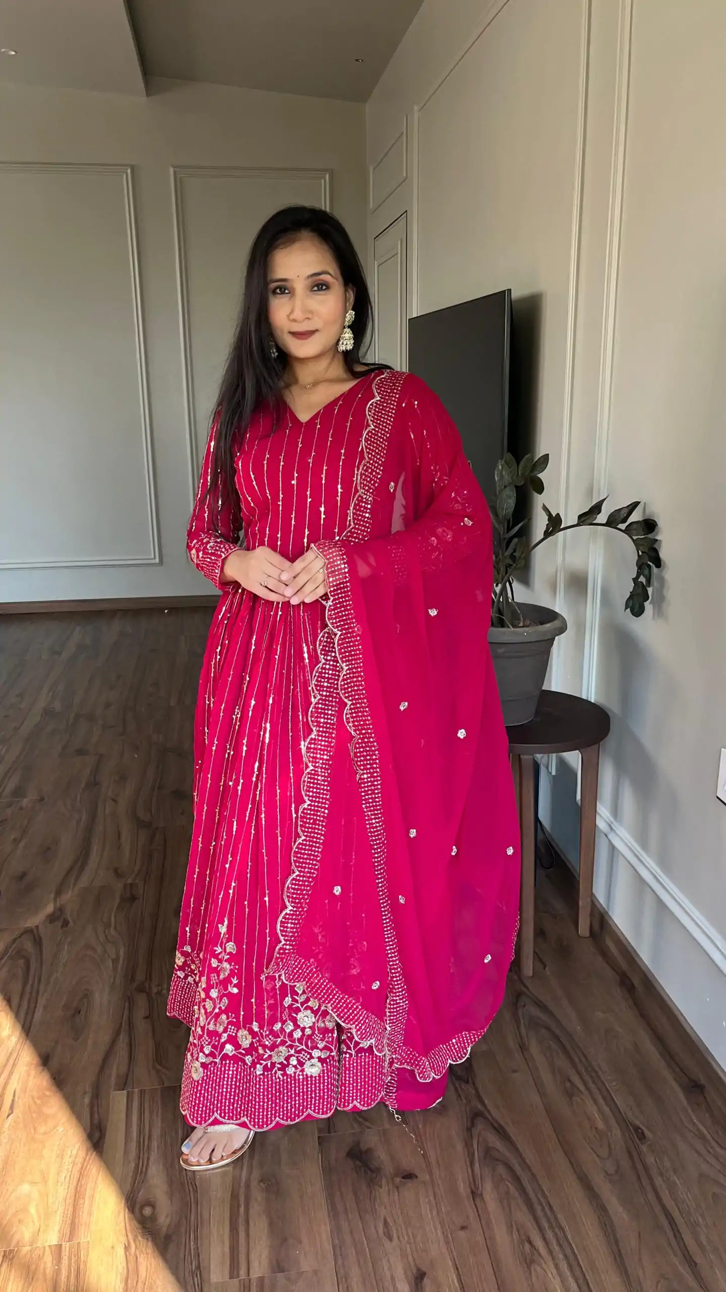 Ram 065 Pink Fox Georgette sequence Embroidery Work With Gown Wedding, Party, Festive, Events Etc.4-6 Working Days@ 2149/-only | Bollywood Gowns, Creative Gowns, Designer Gowns, Embroidered Gowns, Gowns, Party Wear Gowns