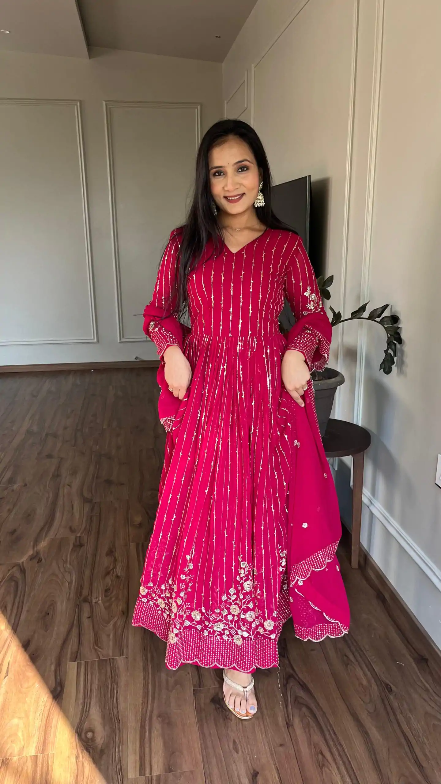 Ram 065 Pink Fox Georgette sequence Embroidery Work With Gown Wedding, Party, Festive, Events Etc.4-6 Working Days@ 2149/-only | Bollywood Gowns, Creative Gowns, Designer Gowns, Embroidered Gowns, Gowns, Party Wear Gowns