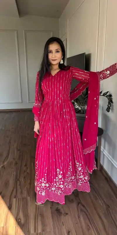 Ram 065 Pink Fox Georgette sequence Embroidery Work With Gown Wedding, Party, Festive, Events Etc.4-6 Working Days@ 2149/-only | Bollywood Gowns, Creative Gowns, Designer Gowns, Embroidered Gowns, Gowns, Party Wear Gowns