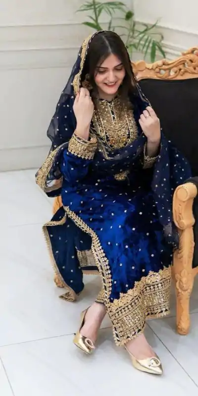 SR-1652 Blue Color Velvet Georgette Embroidery Sequence Salwar Suit Casual, Wedding, Party, Festive, Events Etc.4-6 Working Days@ 2049/-only  | Casual Suits, Jump Suits, Creative suits, Designer Suits, Palazzo Suits, Party Wear Suits, Patiala Suits, Salwar suit, Straight Suits