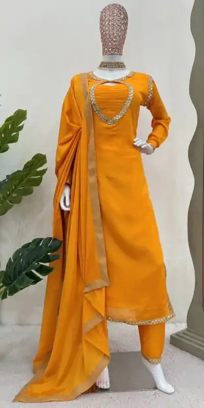 RTC 5774 Yellow Mellow Yellow Color Chinon silk Party Wear Sequnce Sharara Suit Wedding, Party, Festive, Events Etc.4-6 Working Days@2149/- only | Casual Suits, Jump Suits, Creative suits, Designer Suits, Palazzo Suits, Party Wear Suits, Patiala Suits, Salwar suit, Straight Suits