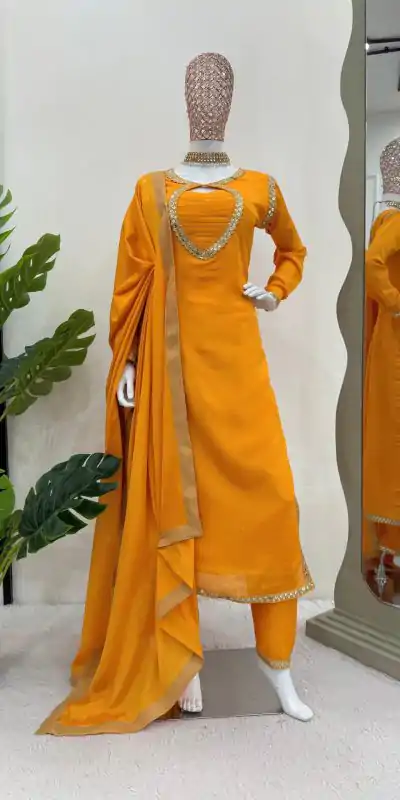 RTC 5774 Yellow Mellow Yellow Color Chinon silk Party Wear Sequnce Sharara Suit Wedding, Party, Festive, Events Etc.4-6 Working Days@2149/- only | Casual Suits, Jump Suits, Creative suits, Designer Suits, Palazzo Suits, Party Wear Suits, Patiala Suits, Salwar suit, Straight Suits