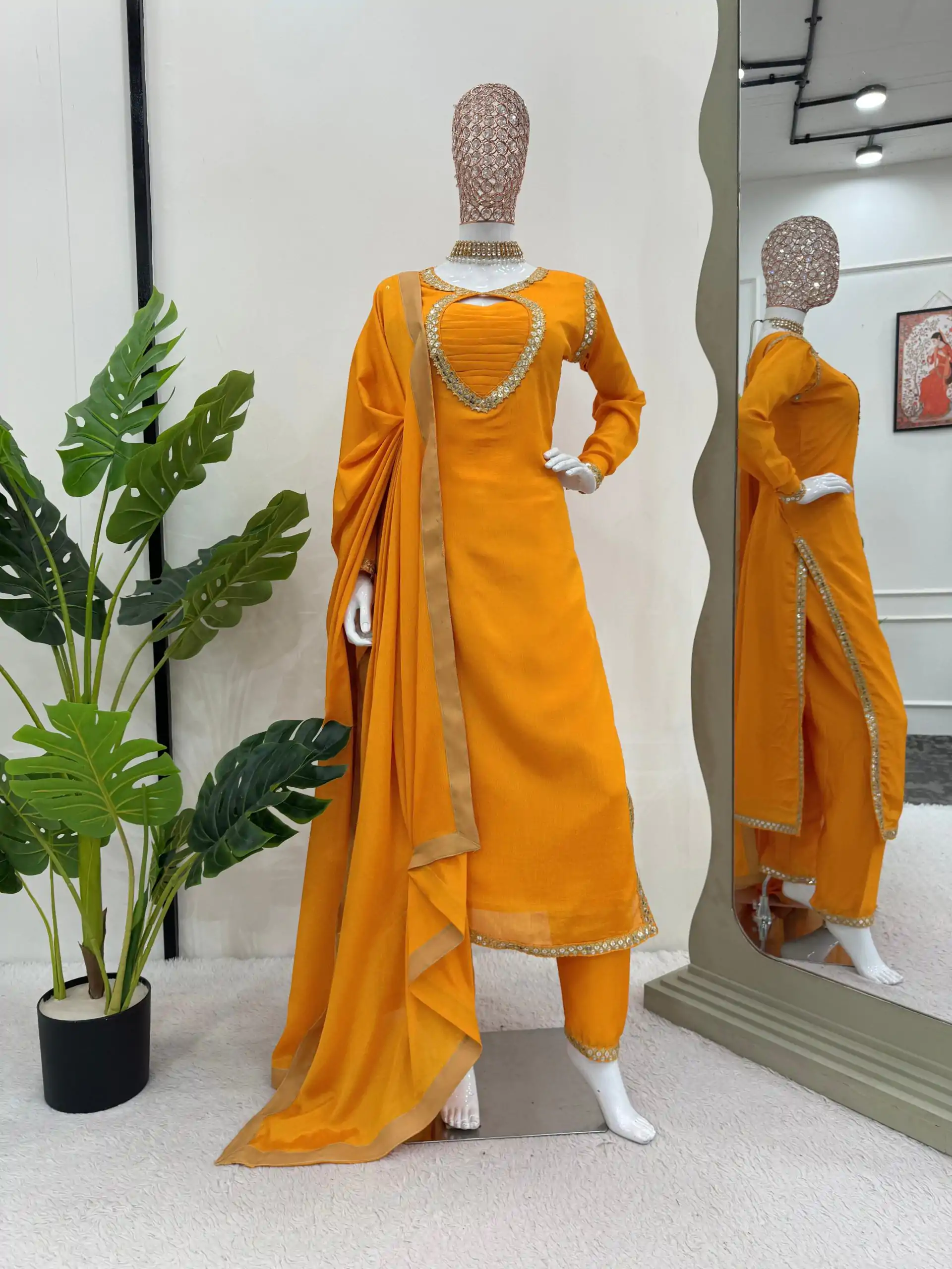 RTC 5774 Yellow Mellow Yellow Color Chinon silk Party Wear Sequnce Sharara Suit Wedding, Party, Festive, Events Etc.4-6 Working Days@2149/- only | Casual Suits, Jump Suits, Creative suits, Designer Suits, Palazzo Suits, Party Wear Suits, Patiala Suits, Salwar suit, Straight Suits