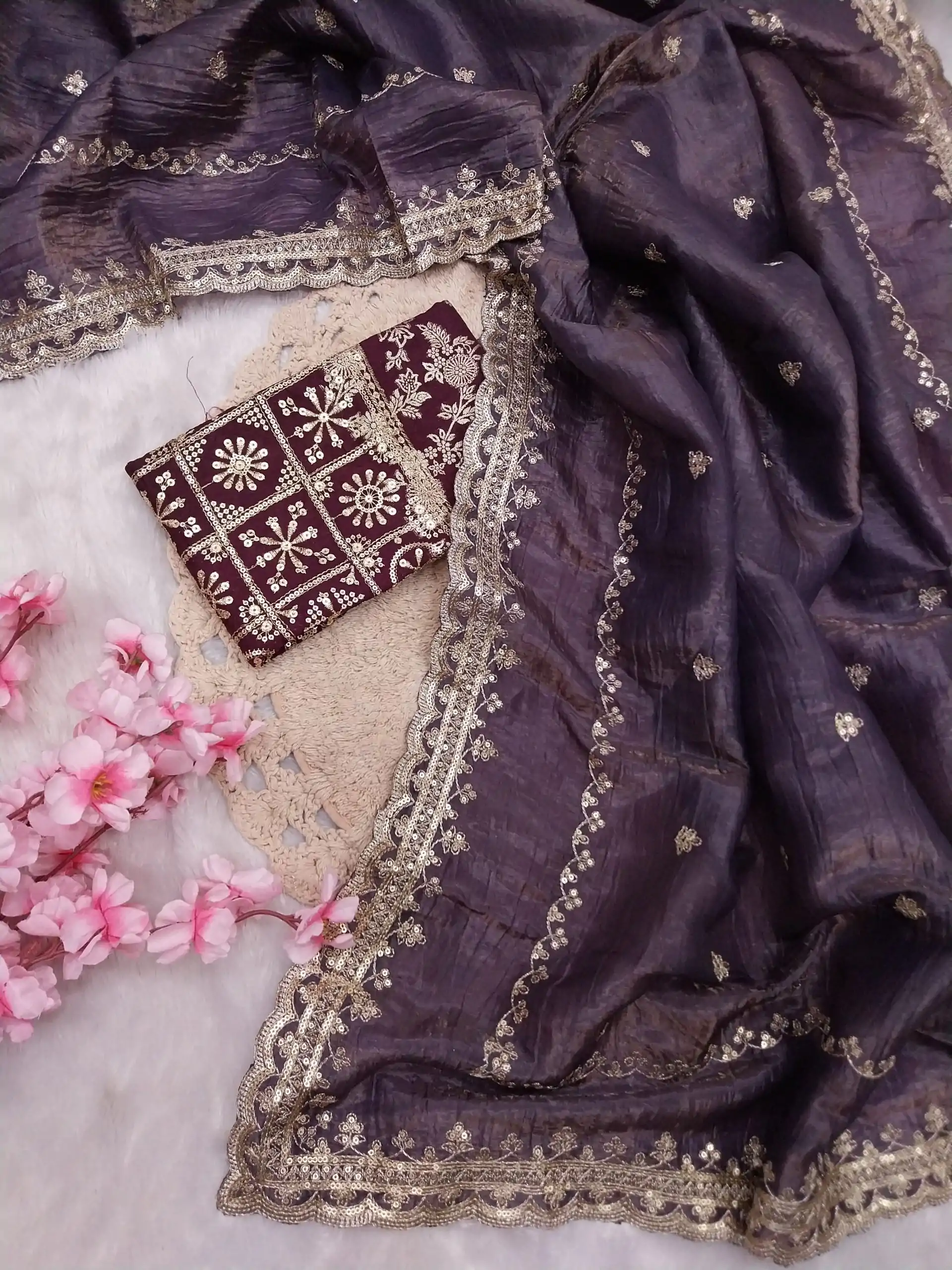 SSS 403 Purple Color Georgette Work Embroidery Work Saree Casual, Party Wear, Wedding, Events Etc.4-6 Working Days@ 2499/- only | Embroidered Sarees, Bollywood Sarees, Creative Sarees, Designer Sarees, Ethnic Saree, Modern Digital sarees, Party Wear Sarees, Sarees